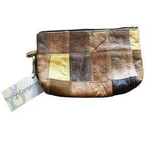 NWT Conserve Clutch made with Denim  Logo Leather Patches